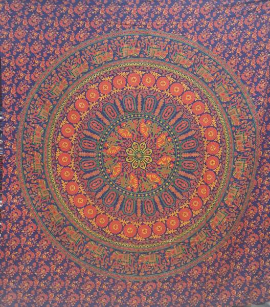 Ritualtuch Tagesdecke Wandbehang - Flower Elephant orange-blau - Doppelt