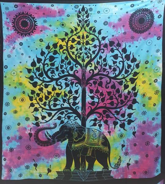 Ritualtuch Tagesdecke Wandbehang - Elefantenbaum batik - Doppelt