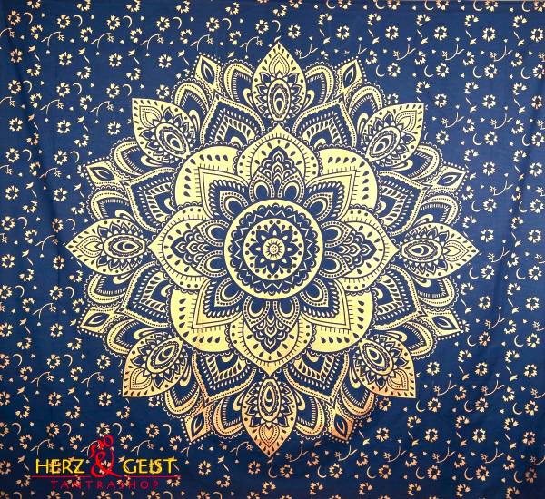 Wandbehang - Mandala Flower Golddruck dunkelblau - Doppelt