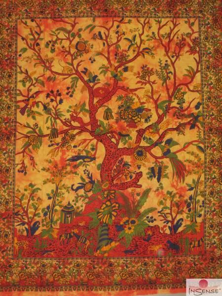 Ritualtuch Tagesdecke Wandbehang - Tree of Life orange - Doppelt
