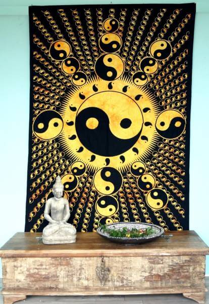 Ritualdecke Tagesdecke Wandbehang Yin Yang Gold / Schwarz - Normalgröße