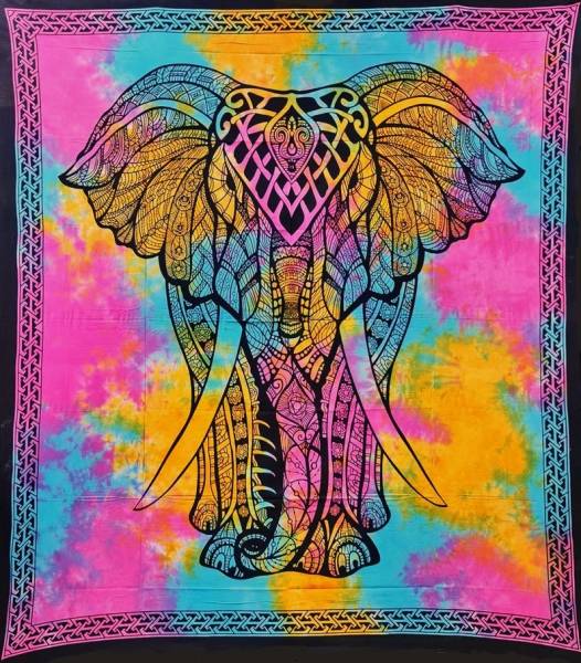 Ritualtuch Tagesdecke Wandbehang - Afrikan Elephant bunt/batik - Doppelt