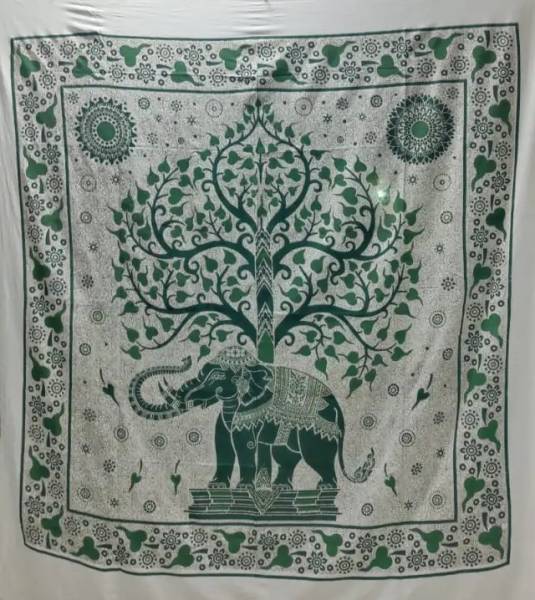 Ritualtuch Tagesdecke Wandbehang - Elefantenbaum grün - Doppelt