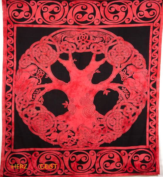 Ritualtuch Tagesdecke Wandbehang - Celtic Tree rot - Doppelt