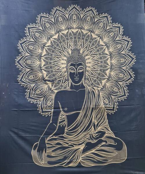 Ritualtuch Tagesdecke Wandbehang - Buddha schwarz/gold - Doppelt