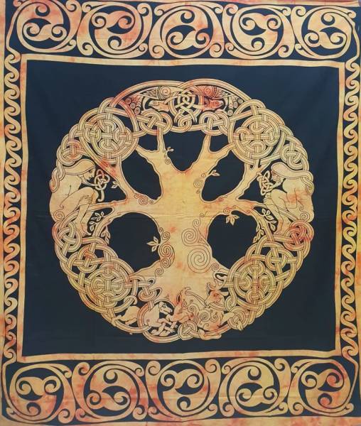 Ritualtuch Tagesdecke Wandbehang - Celtic Tree orange - Doppelt