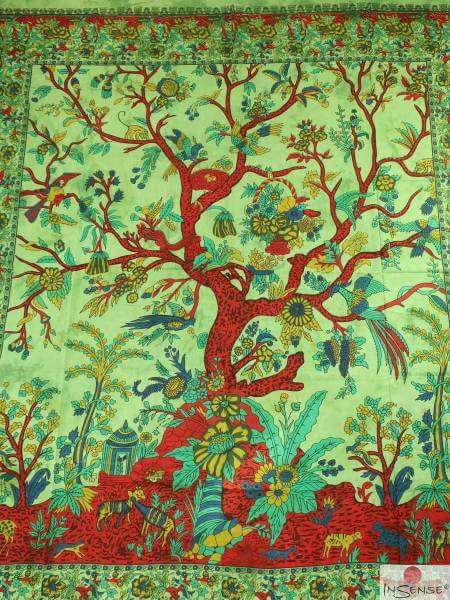 Ritualtuch Tagesdecke Wandbehang - Tree of Life grün - Doppelt