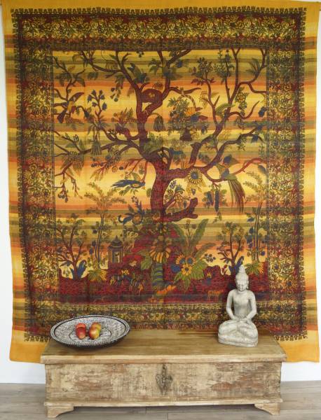 Ritualtuch Wandbehang Tagesdecke Lebensbaum / Tree of life - gelb