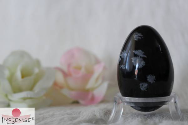 Yoni-Ei Schneeflocken Obsidian - Größe nach Wahl - gebohrt
