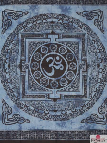 Ritualtuch Tagesdecke Wandbehang - OM Mandala blau - Doppelt