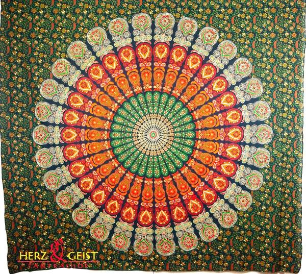 Ritualtuch Tagesdecke Wandbehang - Indian-Peacock grün - Doppelt