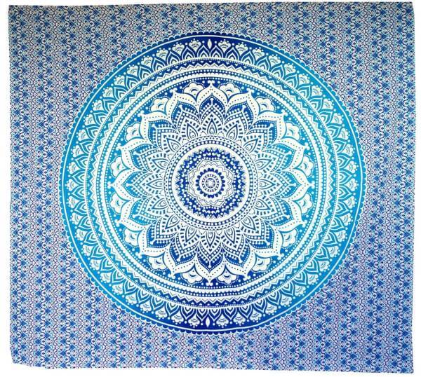 Ritualtuch Tagesdecke Wandbehang - Mandala blau/türkis - Doppelt
