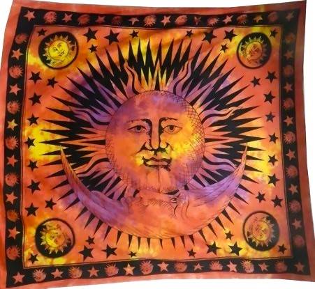 Ritualtuch Tagesdecke Wandbehang - Sonne rot/gelb - Doppelt