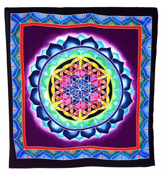 Ritualtuch Wandtuch batik Blume des Lebens blau/lila