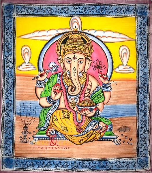 Ritualtuch Tagesdecke Wandbehang - "Ganesha" bunt - Doppelt