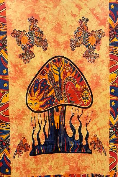 Ritualtuch Tagesdecke Wandbehang - Crazy Mushroom gelb / orange - Normalgröße