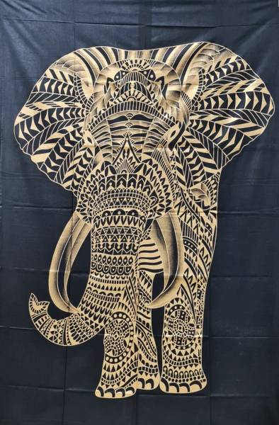 Ritualtuch Tagesdecke Wandbehang - African Elephant Golddruck-schwarz- Normalgröße