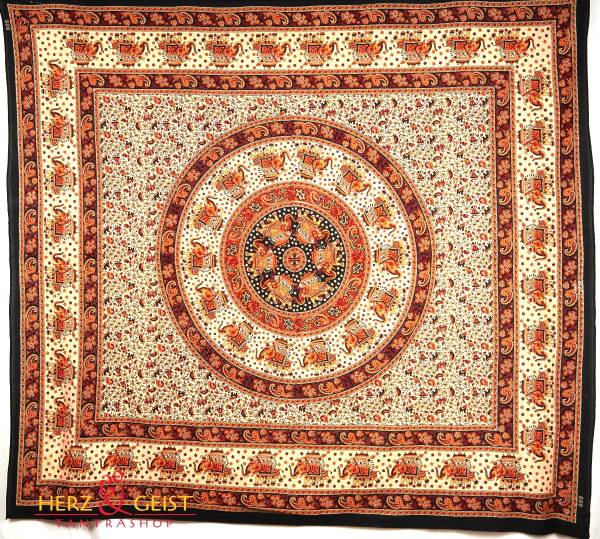 Ritualtuch Tagesdecke Wandbehang - Paisley Elephant orange - Doppelt