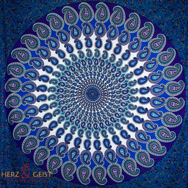 Tagesdecke | Wandbehang Ritualdecke - Paisley Mandala - blau-türkis - Doppelt