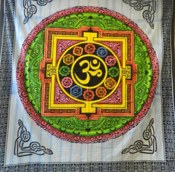 Ritualtuch Tagesdecke Wandbehang - OM Mandala Bunt - Doppelt