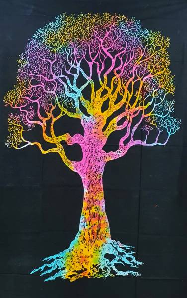 Ritualtuch Tagesdecke Wandbehang - "Naked Tree" - bunt/schwarz - Normalgröße