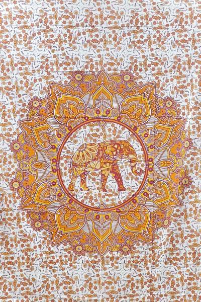 Ritualtuch Tagesdecke Wandbehang - Elefant im Lotuskreis orange - Normalgröße