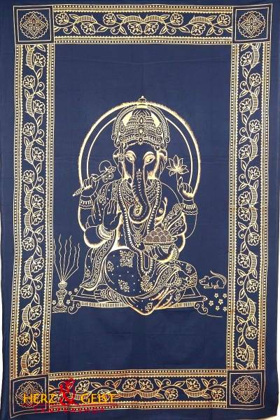 Wandbehang - Ganesha Golddruck dunkelblau - Normalgröße
