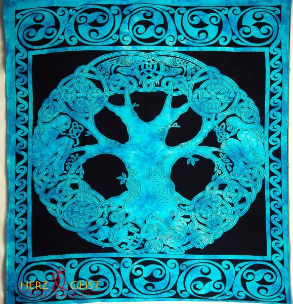 Ritualtuch Tagesdecke Wandbehang - Celtic Tree türkis - Doppelt