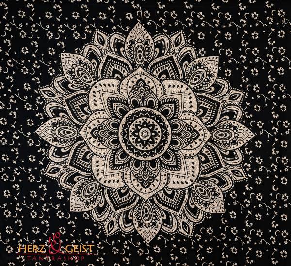 Ritualtuch Tagesdecke Wandbehang - Mandala Flower schwarz-weiß - Doppelt