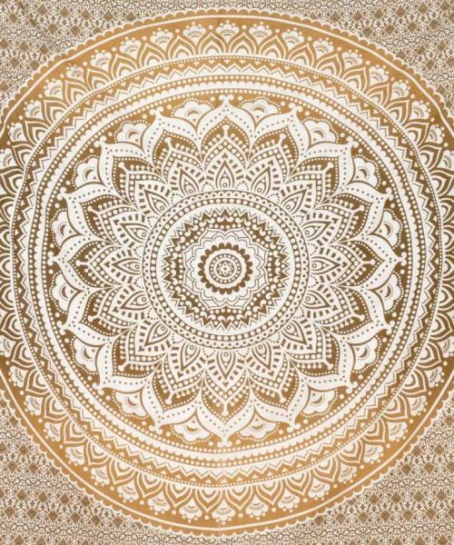 Ritualtuch Tagesdecke Wandbehang - Blüten Mandala gold/braun - Normalgröße