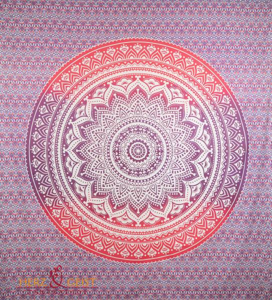 Ritualtuch Tagesdecke Wandbehang - Mandala violett-rot - Doppelt