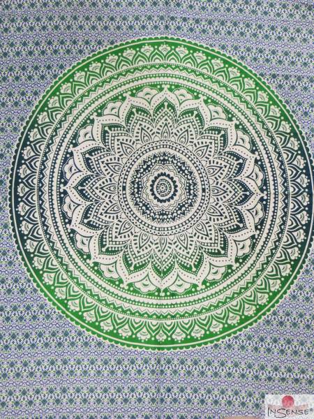 Ritualtuch Tagesdecke Wandbehang - Mandala grün/blau - Doppelt