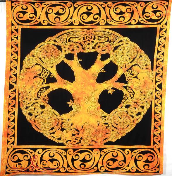 Ritualtuch Tagesdecke Wandbehang - Celtic Tree orange - Doppelt