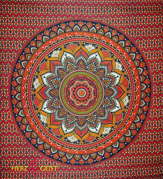 Ritualtuch Tagesdecke Wandbehang - Flower Mandala blau-orange - Doppelt
