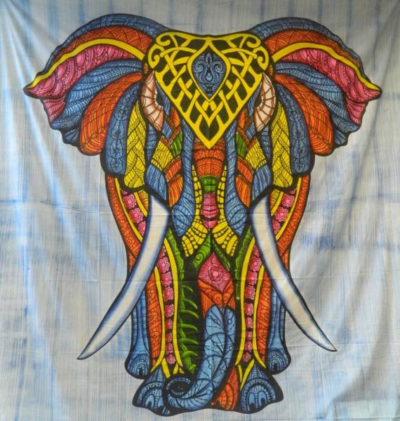 Ritualtuch Tagesdecke Wandbehang - Elefant bunt - Doppelt