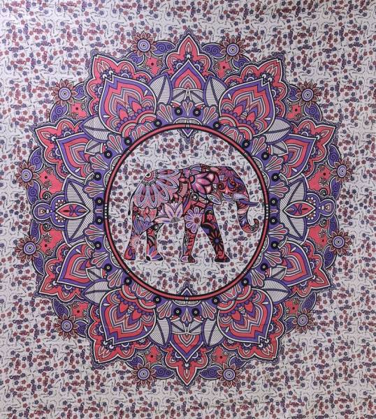 Ritualtuch Tagesdecke Wandbehang - Elefant im Lotuskreis rosa/lila - Doppelt