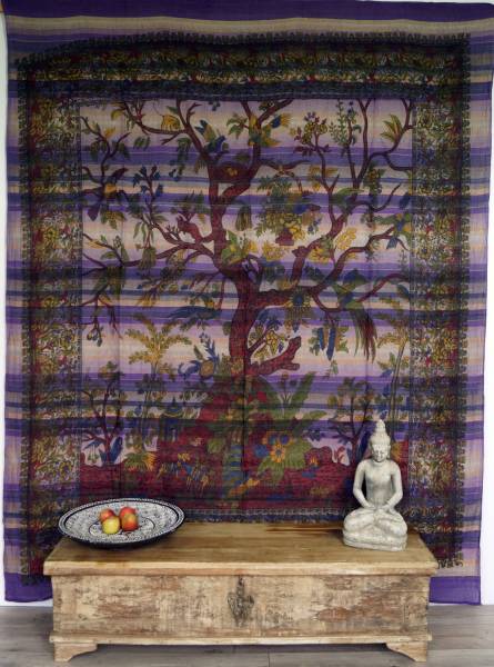 Ritualtuch Tagesdecke Wandbehang - Tree of Life Stripes violett - Doppelt