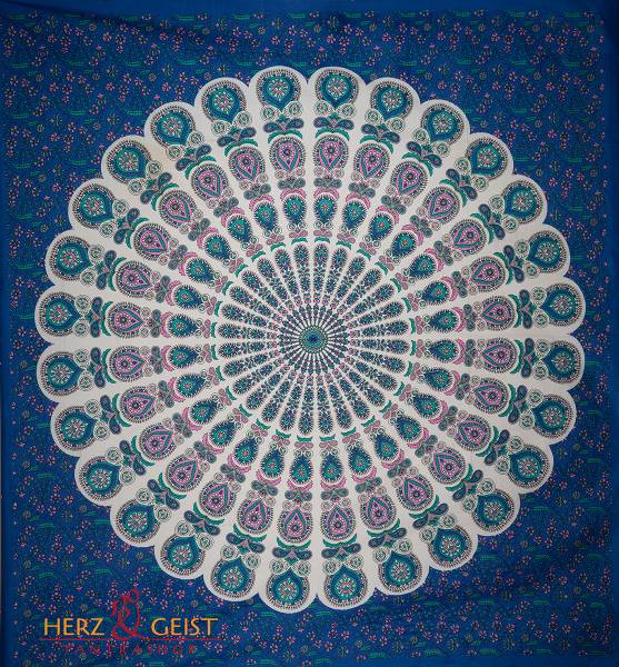 Ritualtuch Tagesdecke Wandbehang - Peacock "Heaven" blau - Doppelt