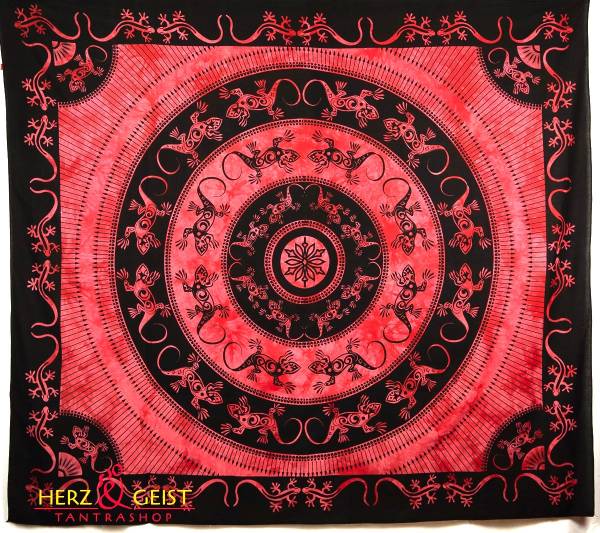 Ritualtuch Tagesdecke Wandbehang - Gecko Circles rot - Doppelt