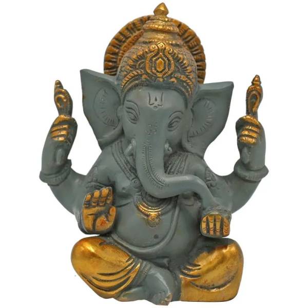 Ganesha Statue grau / goldfarben - Messing - 14cm