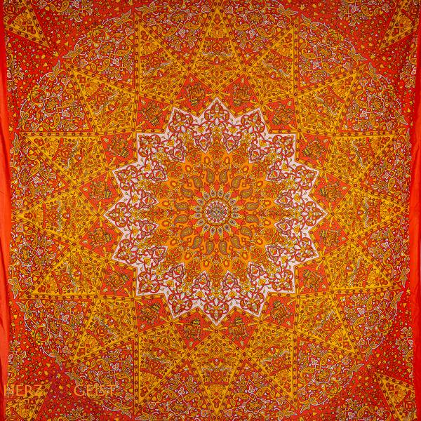 Ritualtuch Tagesdecke Wandbehang - "Paisley Star Elephant" gelb/orange - Doppelt