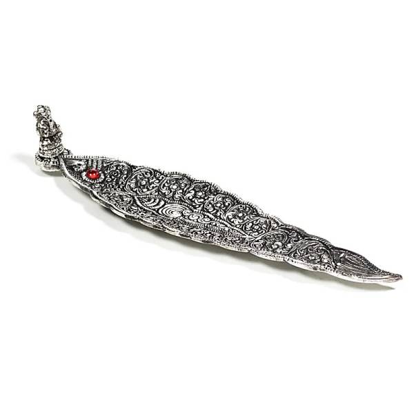 Räucherstäbchen-Halter - Blatt silberfarben - Ganesha