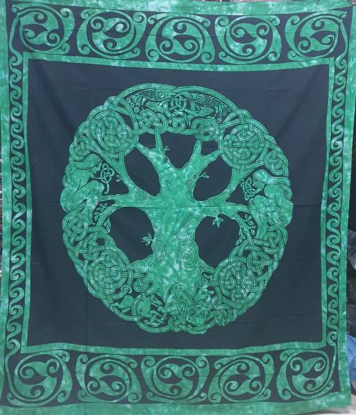 Ritualtuch Tagesdecke Wandbehang - Celtic Tree grün - Doppelt