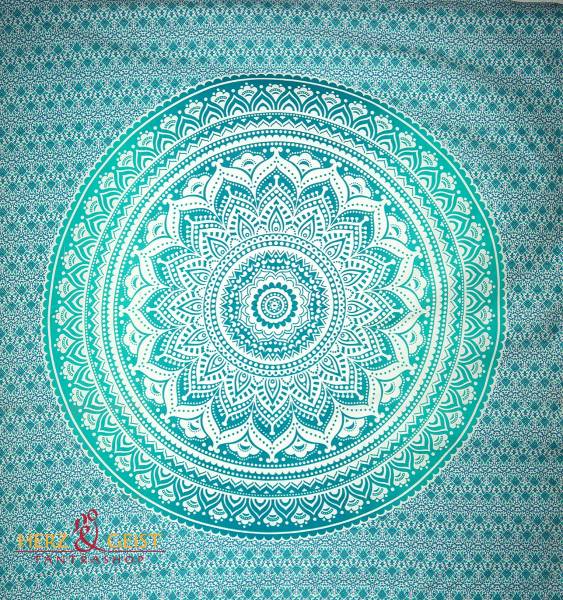 Ritualtuch Tagesdecke Wandbehang - Mandala blau/grün - Doppelt