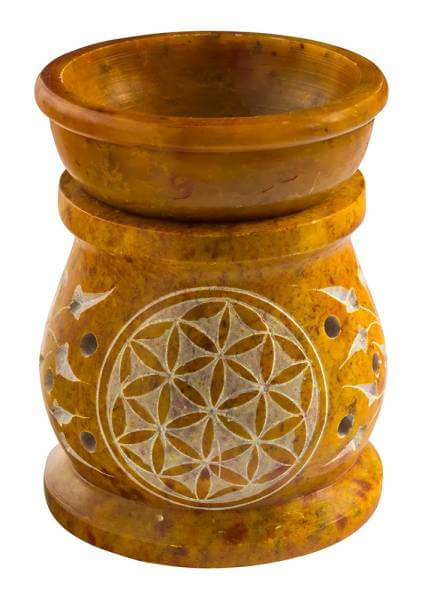 Duftlampe | Ölwärmer - Blume des Lebens - Speckstein gelb