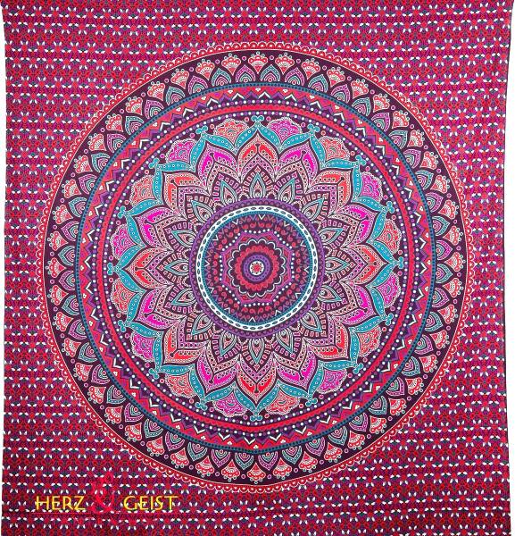 Ritualtuch Tagesdecke Wandbehang - Flower Mandala violett-türkis - Doppelt