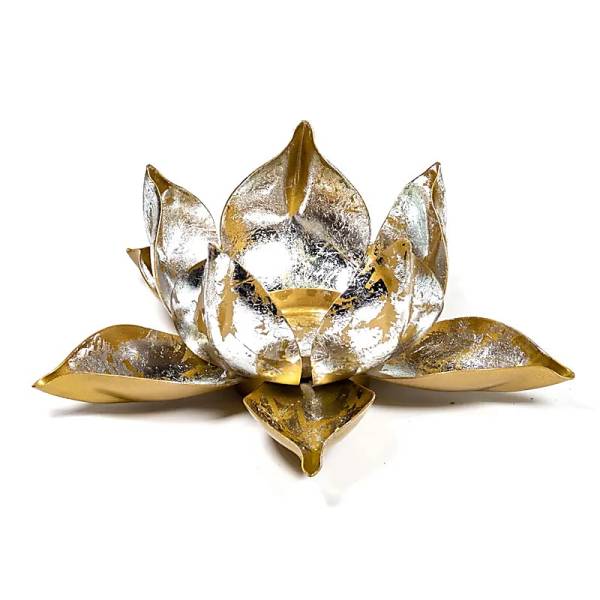 Teelichtlampe Lotus - Eisen gold/silber farben