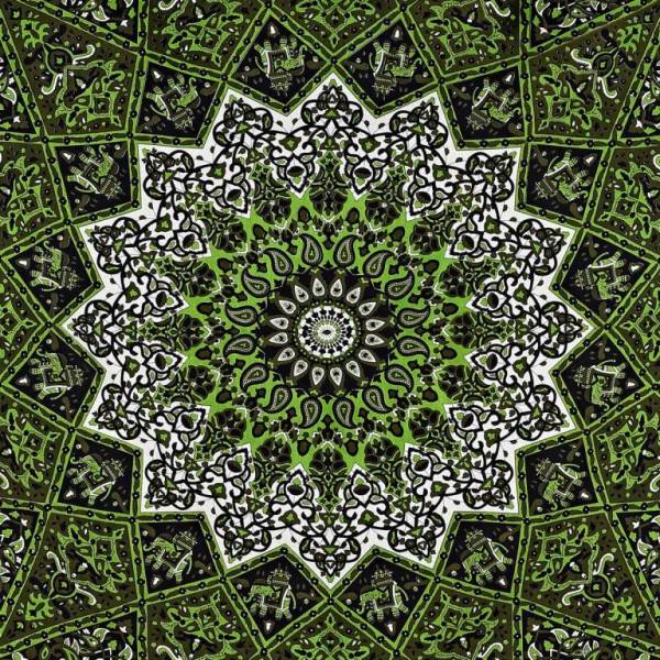 Ritualtuch Tagesdecke Wandbehang - Stern Mandala grün - Normalgröße