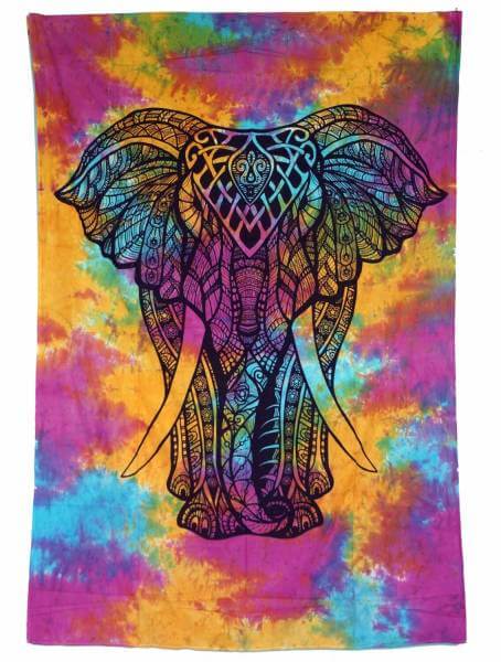 Ritualtuch Tagesdecke Wandbehang - Elefant Batik bunt - Normalgröße
