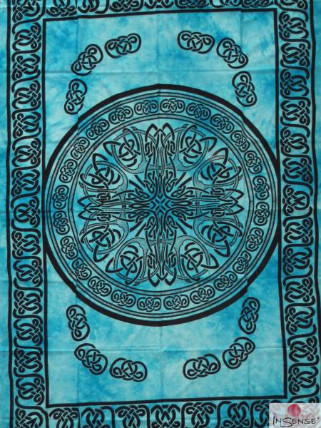 Ritualtuch Tagesdecke Wandbehang - Celtic Mandala türkis/schwarz - Normalgröße